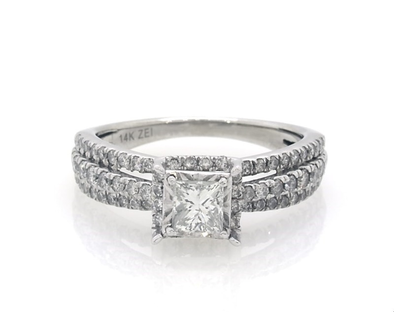 Main Image 1 of Previously Owned Diamond Engagement Ring 1 ct tw Princess & Round-cut 14K White Gold