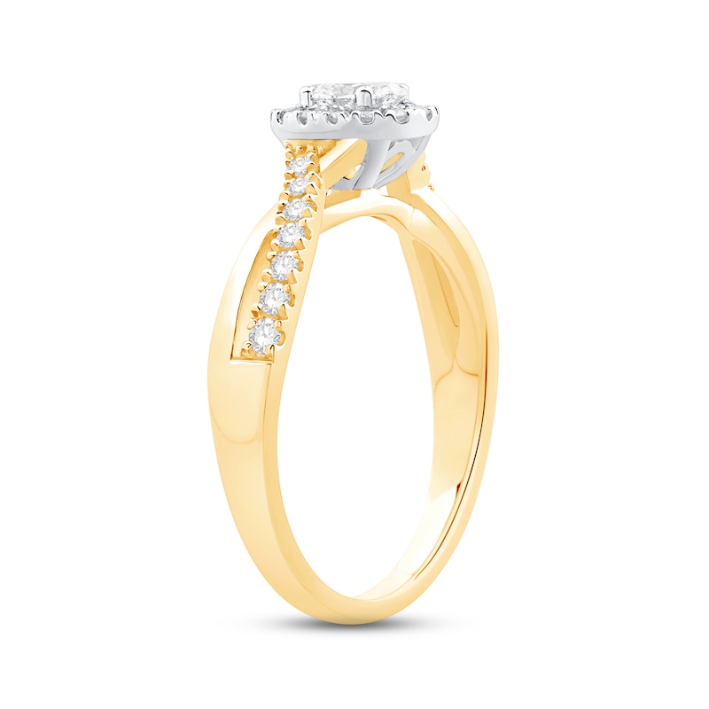 Main Image 2 of Previously Owned Diamond Halo Engagement Ring 1/2 ct tw Oval & Round-cut 14K Yellow Gold