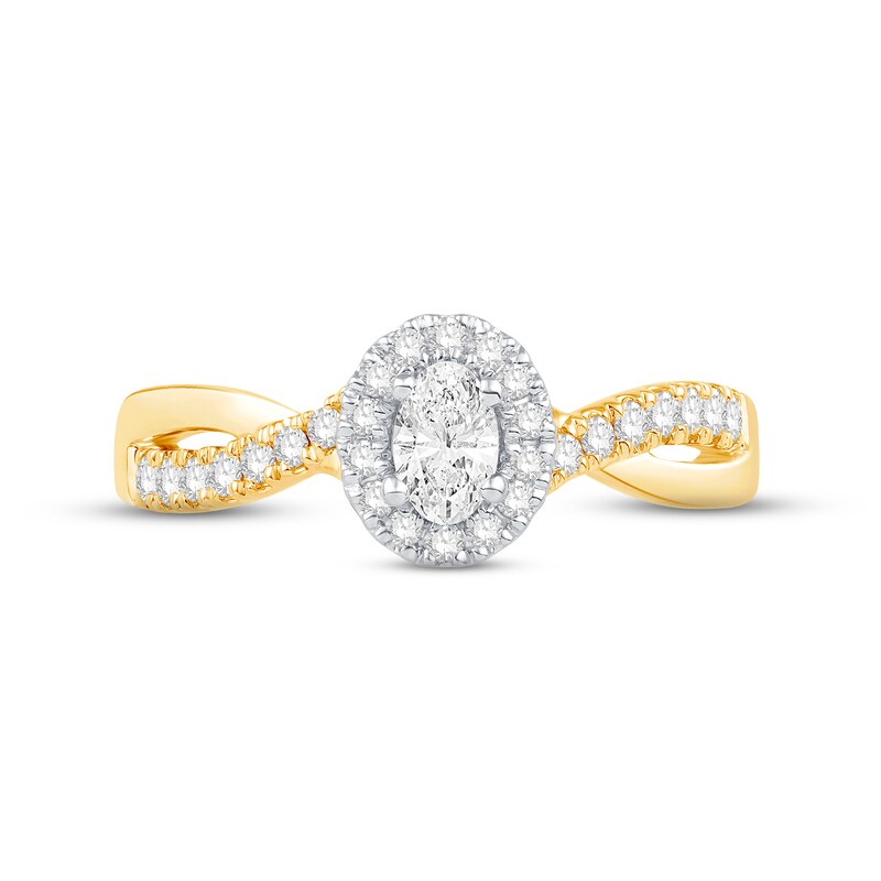 Main Image 3 of Previously Owned Diamond Halo Engagement Ring 1/2 ct tw Oval & Round-cut 14K Yellow Gold