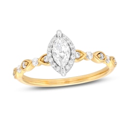 Previously Owned Diamond Halo Engagement Ring 1/2 ct tw Marquise & Round-cut 14K Two-Tone Gold