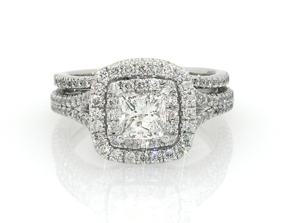 Previously Owned Neil Lane Princess-Cut Diamond Double Halo Bridal Set 2-1/4 ct tw 14K White Gold Size 8