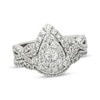 Thumbnail Image 1 of Previously Owned Multi-Diamond Pear Frame Halo Diamond Bridal Set 1-1/4 ct tw 14K White Gold Size 7