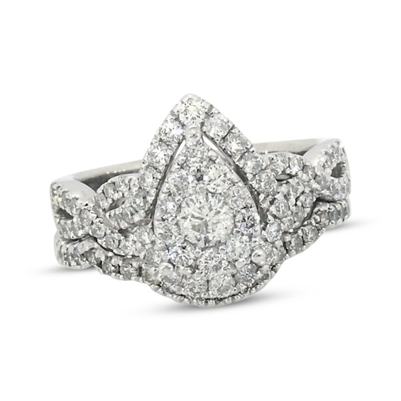 Previously Owned Multi-Diamond Pear Frame Halo Diamond Bridal Set 1-1/4 ct tw 14K White Gold Size 7