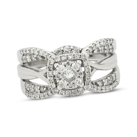 Previously Owned Princess & Round-Cut Multi-Diamond Bridal Set 3/4 ct tw 14K & 10K White Gold Size 8.25