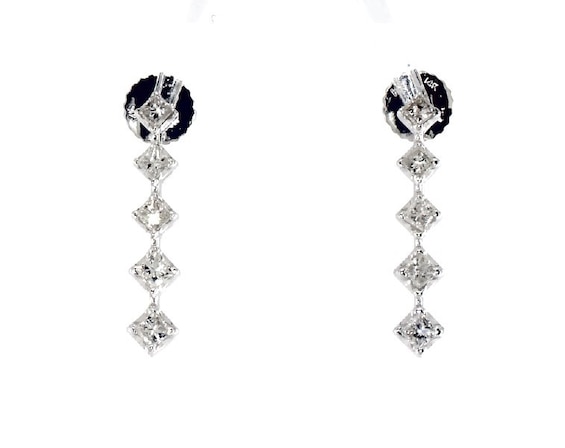Previously Owned Princess-Cut Diamond Journey Dangle Earrings 1/2 ct tw 14K White Gold