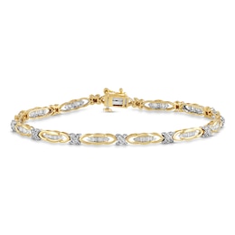 Previously Owned Diamond Bracelet 1 ct tw Round & Baguette 10K Yellow Gold 7.5&quot;