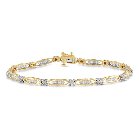 Previously Owned Diamond Bracelet 1 ct tw Round & Baguette 10K Yellow Gold 7.5"