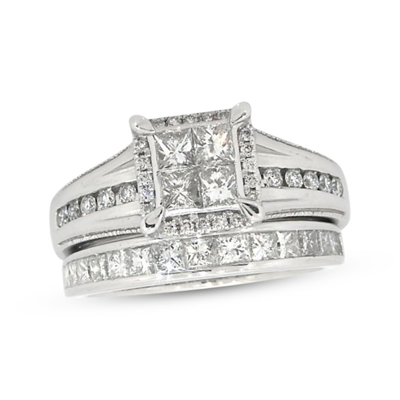 Previously Owned Princess-Cut Quad Diamond Bridal Set 1-3/8 ct tw 14K White Gold Size 7