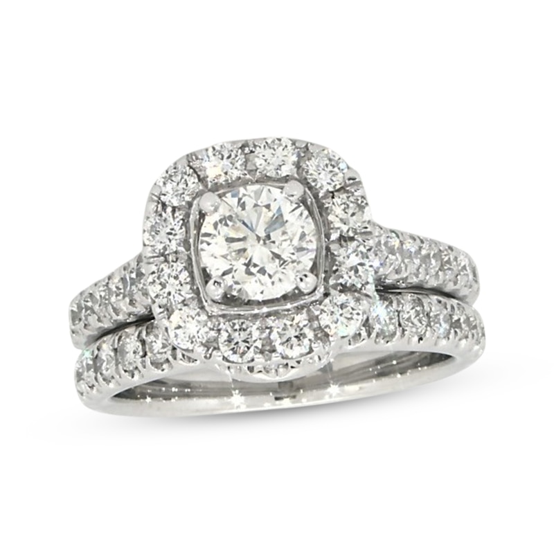 Previously Owned Neil Lane Round-Cut Diamond Halo Bridal Set 1-1/2 ct ...