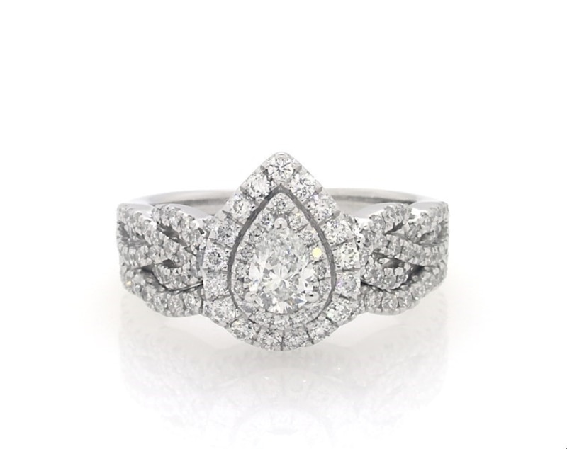 Main Image 1 of Previously Owned Neil Lane Pear-Shaped Diamond Bridal Set 1 ct tw 14K White Gold Size 5.25