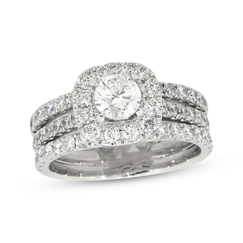 Main Image 1 of Previously Owned Neil Lane  Round-Cut Diamond Halo Bridal Set 2-3/4 ct tw 14K White Gold Size 9