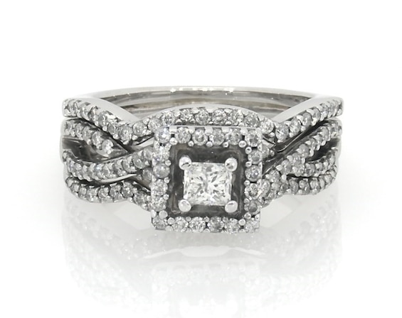 Previously Owned Princess-Cut Diamond Square Frame Bridal Set 3/4 ct tw 14K White Gold Size 5