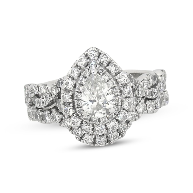 Main Image 1 of Previously Owned Neil Lane Pear-Shaped Diamond Double Halo Bridal Set 1-1/2 ct tw 14K White Gold Size 6