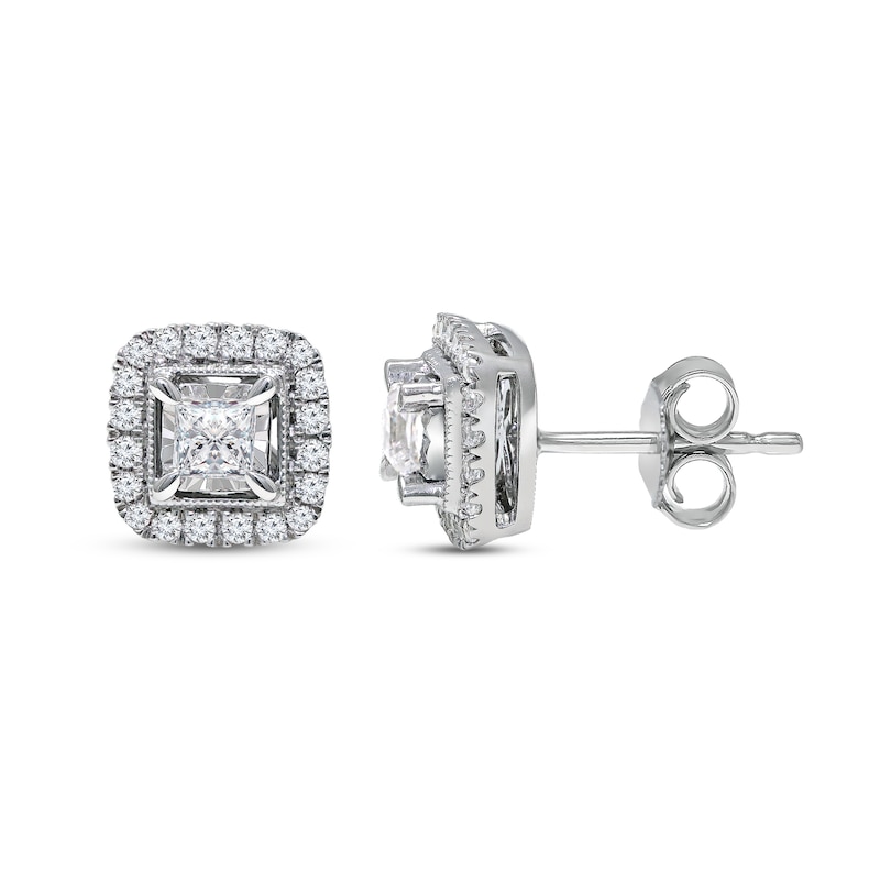 Main Image 1 of Previously Owned Diamond Stud Earrings 1/2 ct tw Princess & Round-cut 10K White Gold (J/I3)