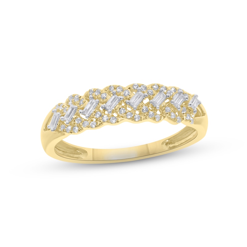 Main Image 1 of Previously Owned Diamond Anniversary Ring 1/5 ct tw Baguette & Round-cut 10K Yellow Gold