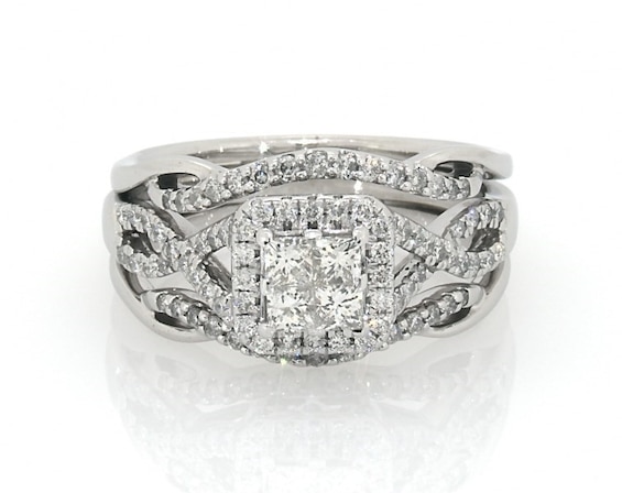 Previously Owned Princess-Cut Quad Diamond Bridal Set 1 ct tw 14K White Gold Size 7.75