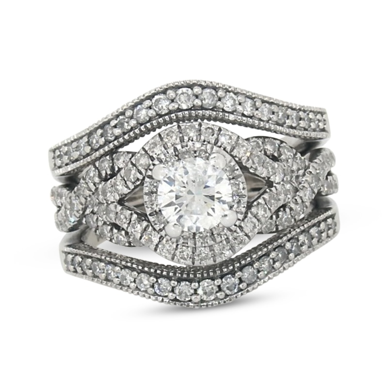 Main Image 1 of Previously Owned Round-Cut Diamond Bridal Set 1-1/3 ct tw 14K & 10K White Gold Size 5.75