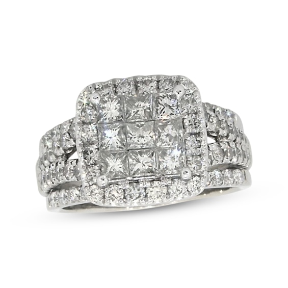 Previously Owned Princess-Cut Multi-Diamond Center Bridal Set 2-1/2 ct tw 14K White Gold Size 7.5