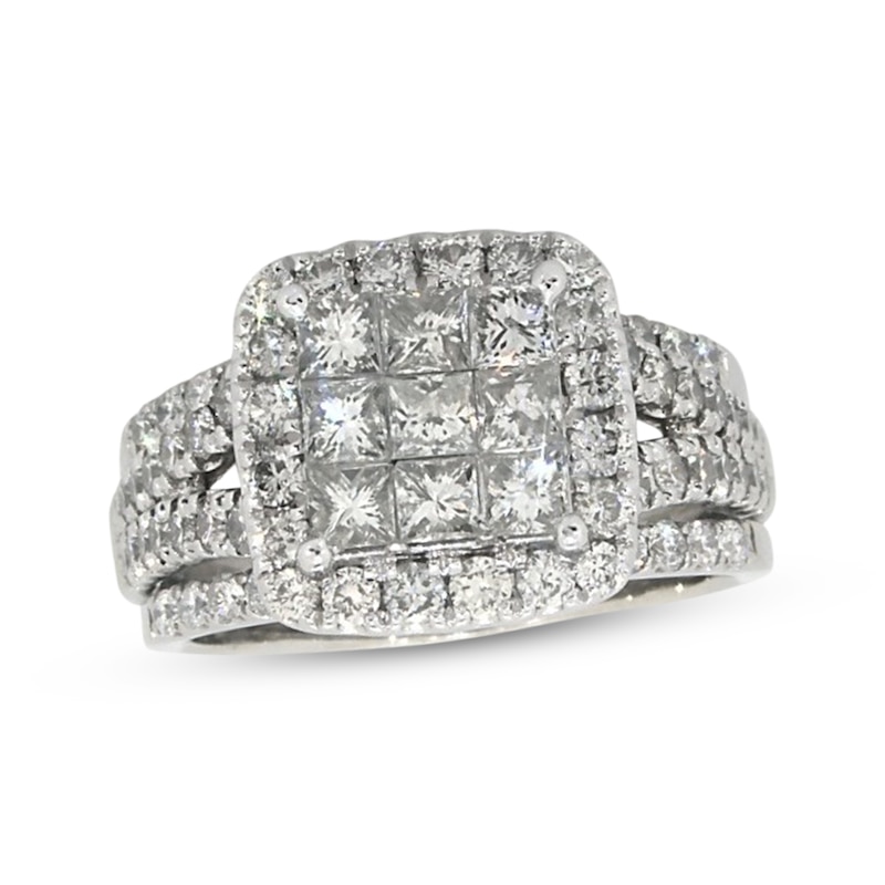 Main Image 1 of Previously Owned Princess-Cut Multi-Diamond Center Bridal Set 2-1/2 ct tw 14K White Gold Size 7.5