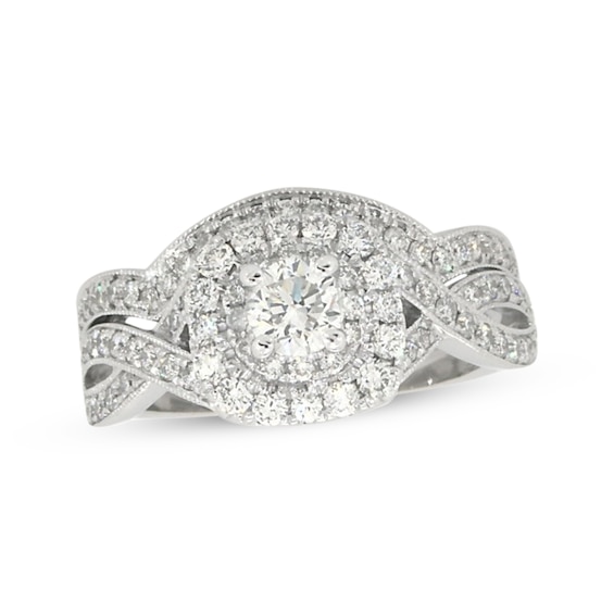Previously Owned Neil Lane Round-Cut Diamond Double Halo Bridal Set 1-1/ ct tw 14K White Gold Size