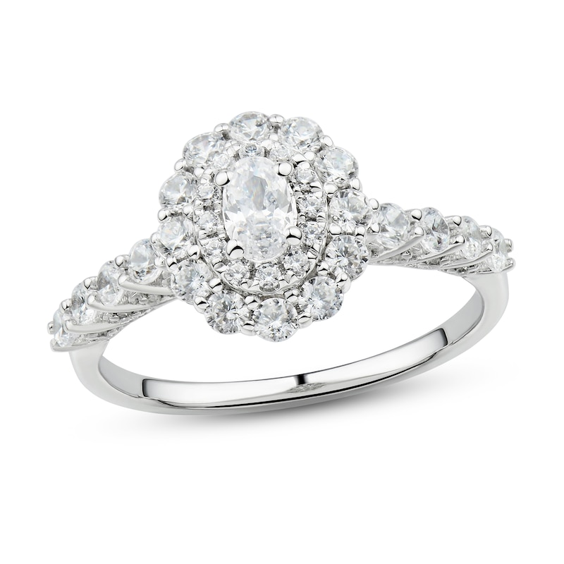 Main Image 1 of Previously Owned Diamond Engagement Ring 7/8 ct tw Oval/Round 14K White Gold