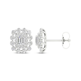 Previously Owned Lab-Grown Diamonds by KAY Emerald-Cut Stud Earrings 1 ct tw 14K White Gold