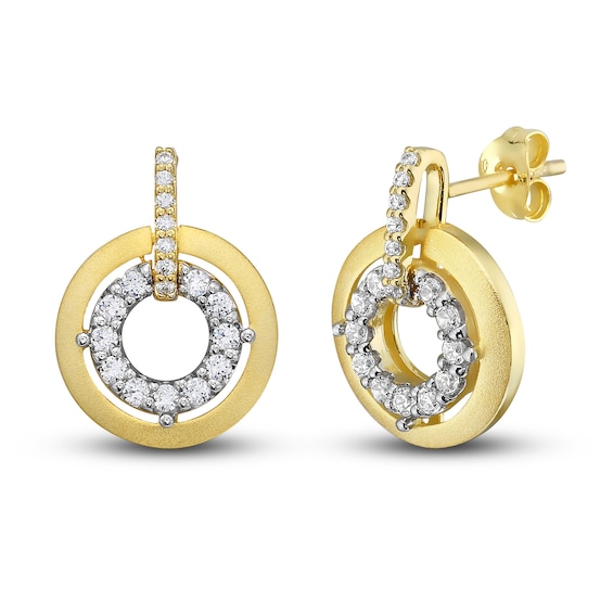 Previously Owned Diamond Circle Drop Earrings 1/2 ct tw Round-cut 10K Yellow Gold
