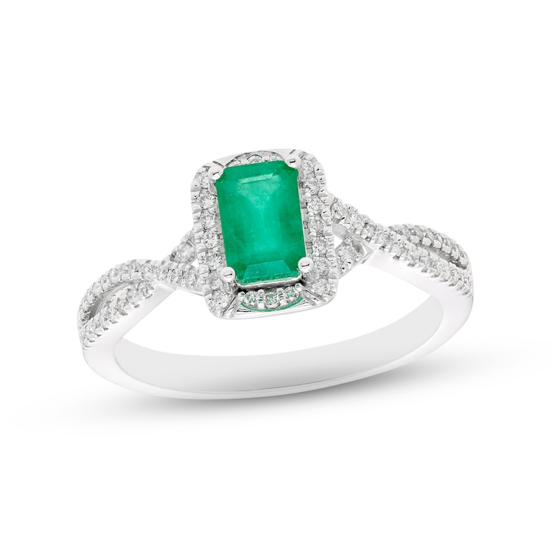 Main Image 1 of Previously Owned Emerald & Diamond Ring 1/6 ct tw 10K White Gold