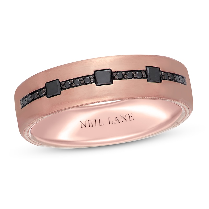 Main Image 1 of Previously Owned Neil Lane Men's Black Diamond Wedding Band 1/3 ct tw Square & Round 14K Rose Gold