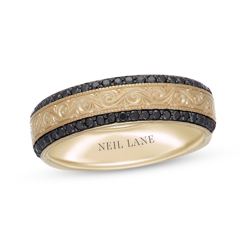 Main Image 1 of Previously Owned Neil Lane Men's Black Diamond Wedding Band 1/2 ct tw Round-Cut 14K Yellow Gold