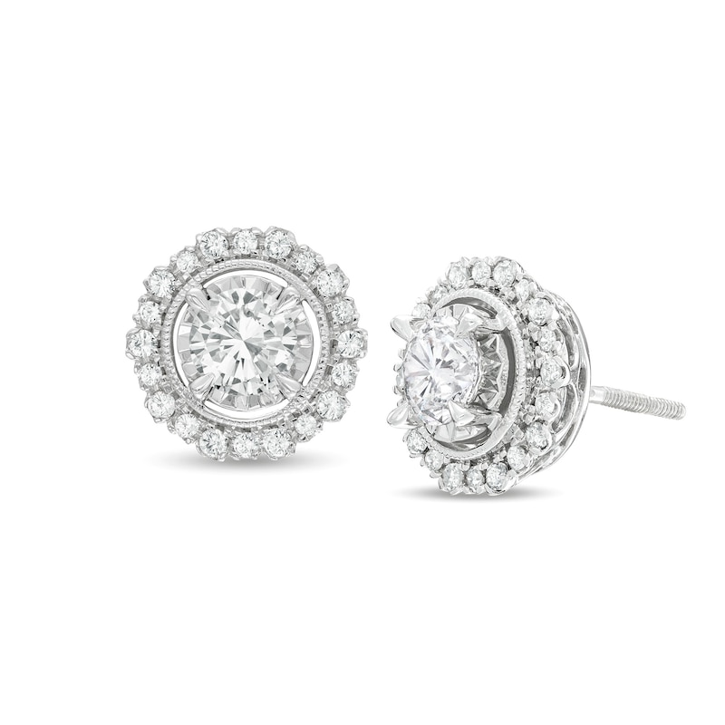 Main Image 1 of Previously Owned Diamond Stud Earrings 1 ct tw Round-cut 10K White Gold (J/I3)