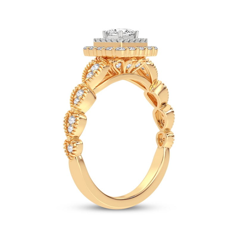 Previously Owned Vintage-Style Princess & Round-Cut Diamond Engagement Ring 1/2 ct tw 10K Yellow Gold