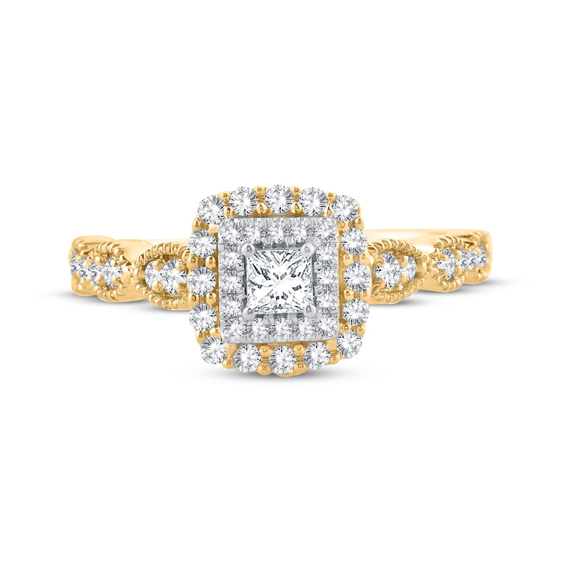 Previously Owned Vintage-Style Princess & Round-Cut Diamond Engagement Ring 1/2 ct tw 10K Yellow Gold