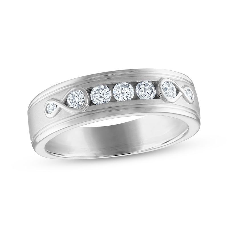 Main Image 1 of Previously Owned Every Moment Men's Diamond Wedding Band 1/2 ct tw 14K White Gold