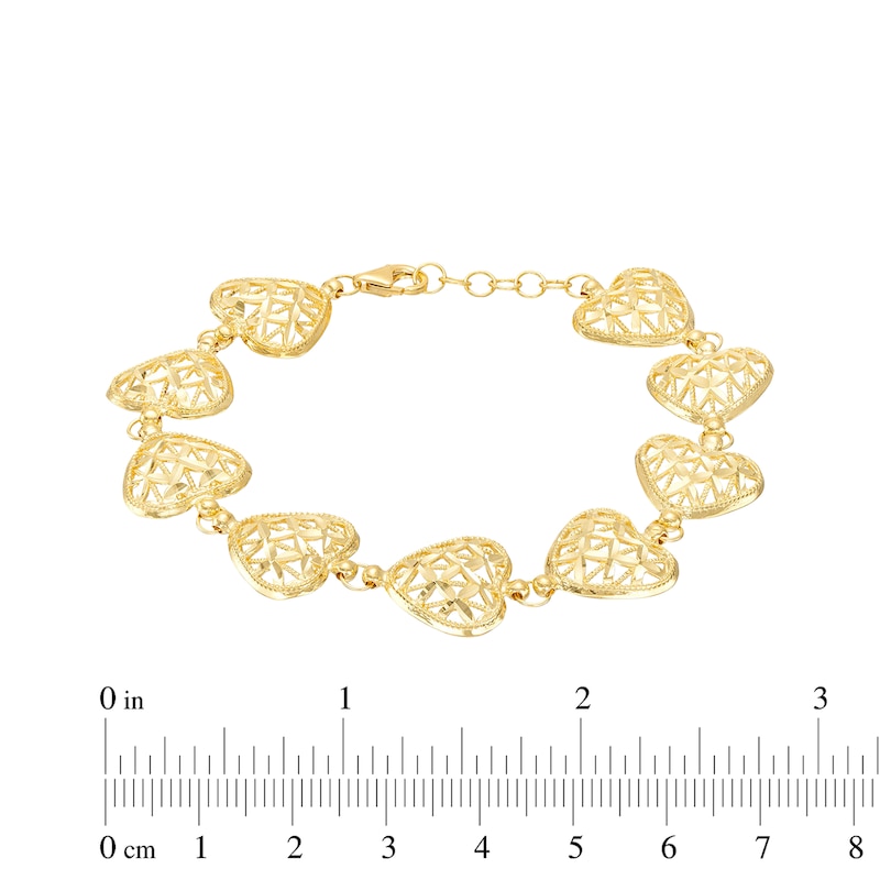 Heart Charm Bracelet 14K Yellow Gold 7.5