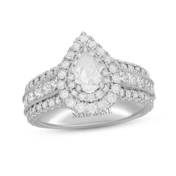 Previously Owned Neil Lane Diamond Engagement Ring 2-3/8 ct tw Pear, Round & Princess-cut 14K White Gold