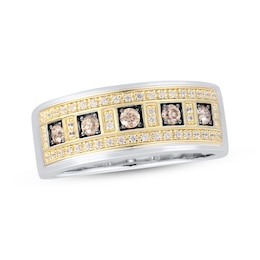 Previously Owned Men's Brown & White Diamond Ring 1/2 ct tw Round-cut 10K Two-Tone Gold