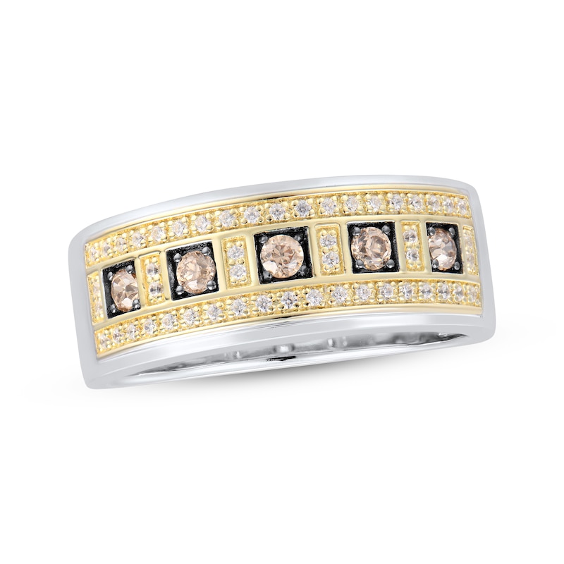 Previously Owned Men's Brown & White Diamond Ring 1/2 ct tw Round-cut 10K Two-Tone Gold