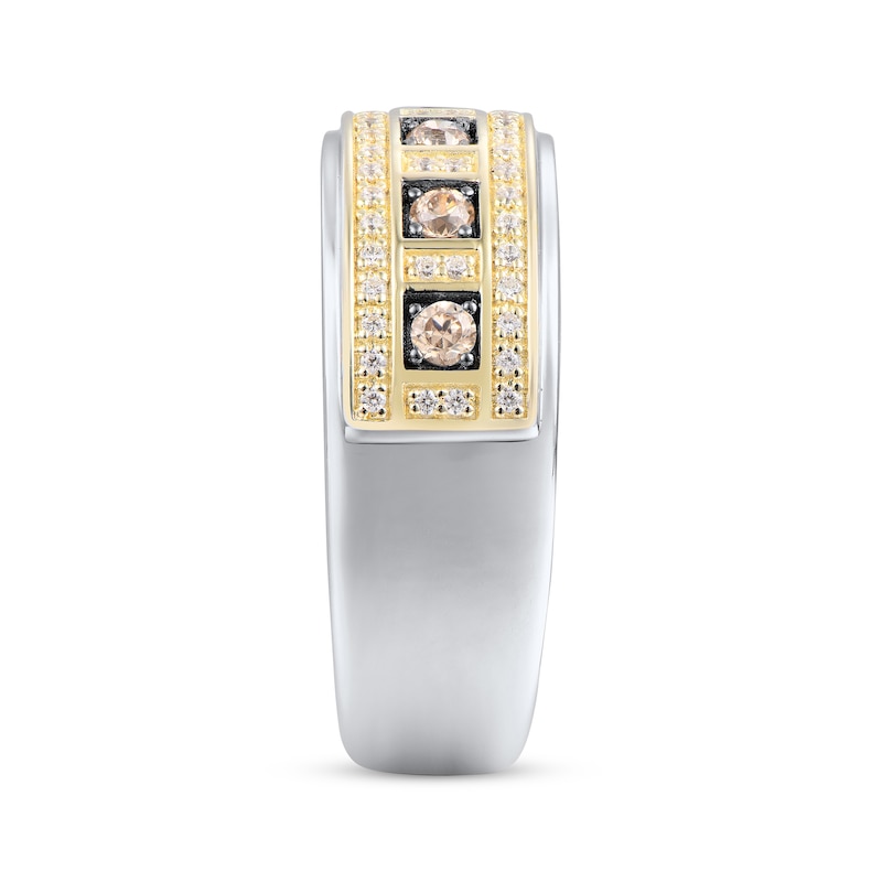 Main Image 2 of Previously Owned Men's Brown & White Diamond Ring 1/2 ct tw Round-cut 10K Two-Tone Gold