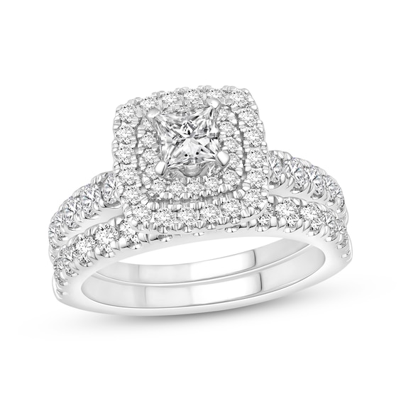 Previously Owned Diamond Bridal Set 1-5/8 ct tw Princess & Round-cut 14K White Gold