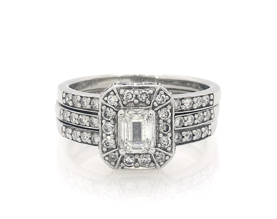 Previously Owned Emerald-Cut Diamond Bridal Set 1-1/5 ct tw 14K & 10K White Gold 6