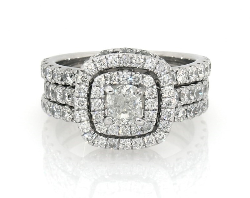 Main Image 1 of Previously Owned Neil Lane Cushion-Cut Diamond Halo Bridal Set 2 ct tw 14K White Gold Size 5.75