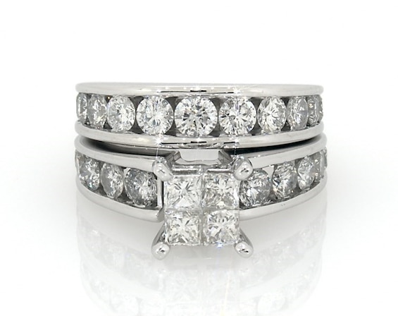 Previously Owned Princess-Cut Quad Diamond Bridal Set 3 ct tw 14K White Gold Size 6.5