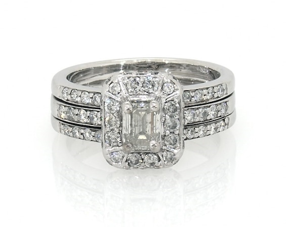 Previously Owned Emerald-Cut Diamond Bridal Set 1-1/4 ct tw 14K White Gold Size 4.5