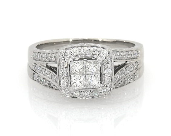 Previously Owned Princess-Cut Quad Diamond Bridal Set 7/8 ct tw 14K White Gold Size 6