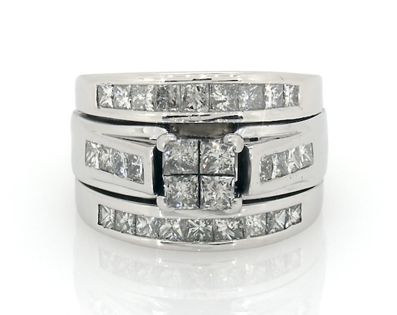 Previously Owned Princess-Cut Quad Diamond Bridal Set 2 ct tw 14K White Gold Size 6.75