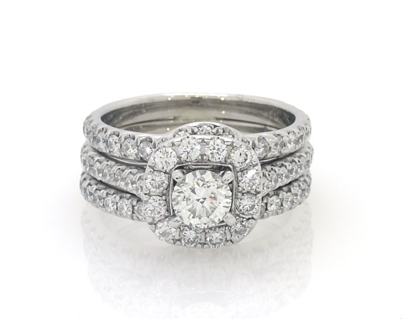 Main Image 1 of Previously Owned Neil Lane Round-Cut Diamond Halo Bridal Set 1-7/8 ct tw 14K White Gold Size 5.5