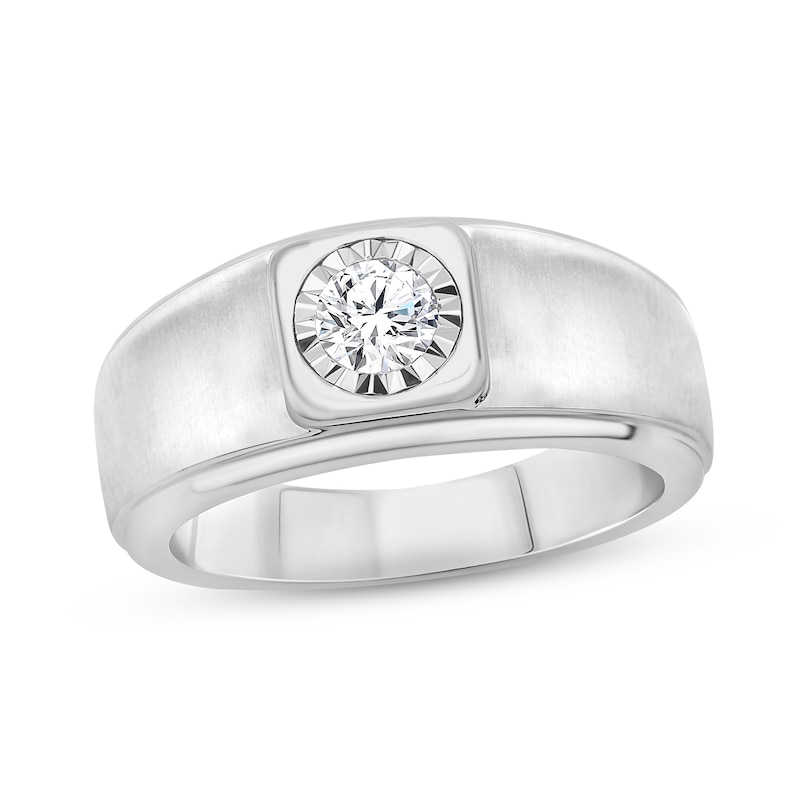 Main Image 1 of Previously Owned Men's Diamond Wedding Band 1/2 ct tw Round-cut 10K White Gold