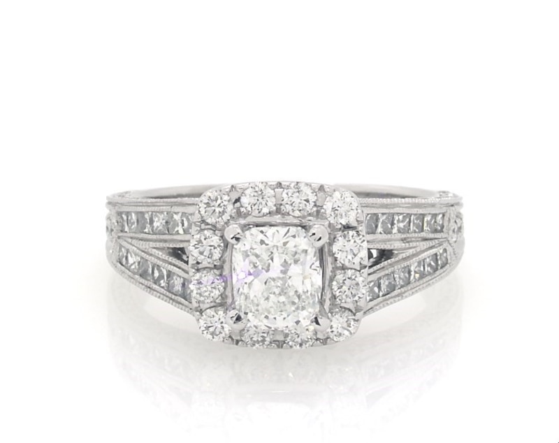 Previously Owned Neil Lane Cushion-Cut Diamond Halo Engagement Ring 2 ct tw 14K White Gold Size 9
