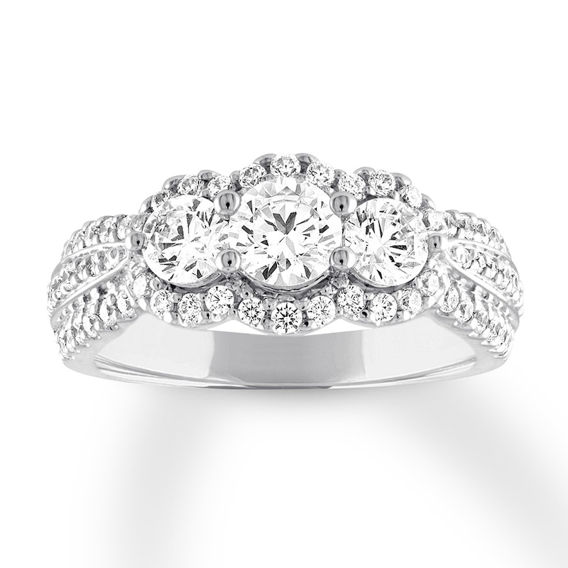 Main Image 1 of Previously Owned Three-Stone Diamond Ring 1-1/2 ct tw Round-cut 14K White Gold